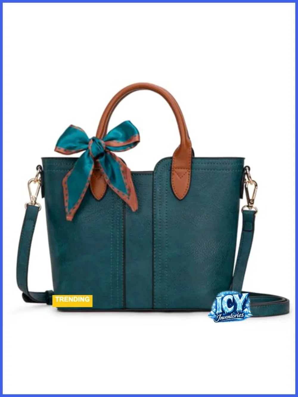 Vegan Leather Satchel Handbag Crossbody Purse with Detachable Strap